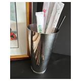 Asian Feel Home Decor Lot Includes Wooden Chopsticks Assorted Set in Stainless Steel Cup