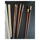 Asian Feel Home Decor Lot Includes Wooden Chopsticks Assorted Set in Stainless Steel Cup