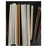Asian Feel Home Decor Lot Includes Wooden Chopsticks Assorted Set in Stainless Steel Cup