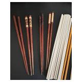 Asian Feel Home Decor Lot Includes Wooden Chopsticks Assorted Set in Stainless Steel Cup