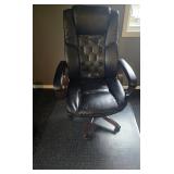 Executive Office Chair Black Pleather with Clear Polycarbonate Floor Mat