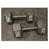 Two 25-lb Hex Dumbbells (Lot of 2)
