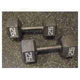 Two 25-lb Hex Dumbbells (Lot of 2)