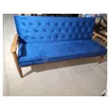 Sorrento Navy Blue Velvet Walnut Finished Wooden 3-seater Sofa