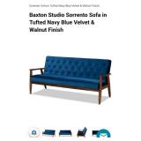 Sorrento Navy Blue Velvet Walnut Finished Wooden 3-seater Sofa