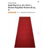 Solid red 31" x 25ft runner rug