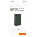 Forest green pantry cabinet and wall cabinet