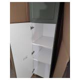 Forest green pantry cabinet and wall cabinet