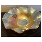 Orange Carnival Glass 3-Piece Set: Tall Vase, Ruffled Bowl (Iridescent Iris), Bowl & Compote