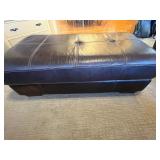 Brown Leather Ottoman - Patchwork Top, 46"W x 23"D x 16"H, Wood Block Legs