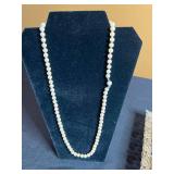 Faux Pearl Necklace, Gold-Tone Jewelry, Red Coral Necklace & Ornate Dresser Mirror Tray