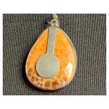 Sterling Silver Pendants - Orange Jasper Cabochon & Gold-Copper Mosaic (Lot of 2) - quarter pictured for sizing