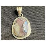 Sterling Silver Oval Pendants - Labradorite & Pink Agate (Lot of 2) - quarter pictured for sizing