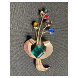 Coro Sterling Floral Burst Brooch & Truart Sterling Crescent Gem Brooch (missing stone)