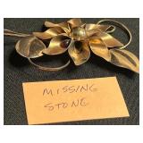 Coro Sterling Floral Burst Brooch & Truart Sterling Crescent Gem Brooch (missing stone)