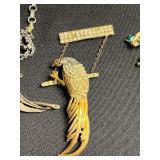 Vintage Jewelry Collection: Rhinestone Necklace, Turquoise & Crystal Brooches, Pins - all missing stones or back pins