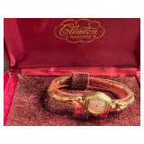 Clinton Watch - Swiss, Red Gold-Tone Cushion Case, Link Bracelet, Includes Box & Manual
