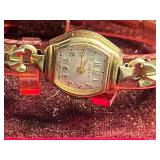 Clinton Watch - Swiss, Red Gold-Tone Cushion Case, Link Bracelet, Includes Box & Manual