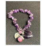 Lot of Bracelets Inc Amethyst Chip Bracelet and Silver Tone Necklace w Charms