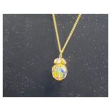 Matching Gold-Tone Coral Floral Bracelet (missing stone) & Earrings AND Matching Necklace & Bracelet w Large Iridescent Crystals & More!