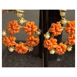 Matching Gold-Tone Coral Floral Bracelet (missing stone) & Earrings AND Matching Necklace & Bracelet w Large Iridescent Crystals & More!