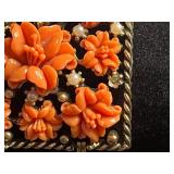 Matching Gold-Tone Coral Floral Bracelet (missing stone) & Earrings AND Matching Necklace & Bracelet w Large Iridescent Crystals & More!