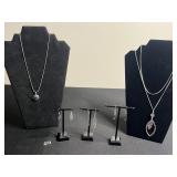 Abalone Pendant Necklace with Hammered Teardrop Earrings Set