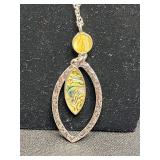 Abalone Pendant Necklace with Hammered Teardrop Earrings Set