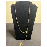 Gold-Tone Rosary Necklace with Pink Beads, Heart Charm & Crucifix Pendant
