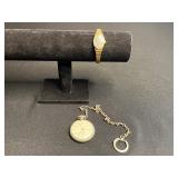 Illinois Pocket Watch on Chain & Timex Gold-Tone Wristwatch (Lot of 2) - untested