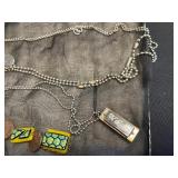 Assorted Trendy Necklaces & Pendants - Agate Slices, Enamel Tiles, Beads in a Display Case