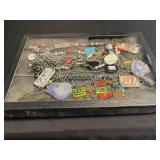Assorted Trendy Necklaces & Pendants - Agate Slices, Enamel Tiles, Beads in a Display Case