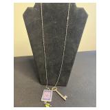 Vintage Key & Charm Necklaces Set with Purple Stamp Pendant & Tassels in Display Case