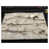 Vintage Key & Charm Necklaces Set with Purple Stamp Pendant & Tassels in Display Case