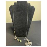 Lariat Necklaces & Vintage Costume Jewelry with Key Charms in Display Case