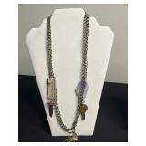 Lariat Necklaces & Vintage Costume Jewelry with Key Charms in Display Case