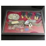 Lariat Necklaces & Vintage Costume Jewelry with Key Charms in Display Case