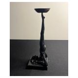 Black Abstract Candlestick Sculpture - Female Figure on Square Base