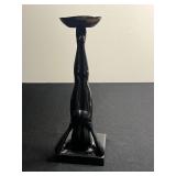 Black Abstract Candlestick Sculpture - Female Figure on Square Base