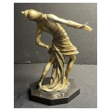 Bronze-Tone Female Dancer Sculpture on Octagonal Black Base - broken fingers