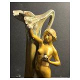 Bronze Finish Nude Female Figure Sculpture with Draped Backdrop - see crack