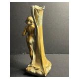 Bronze Finish Nude Female Figure Sculpture with Draped Backdrop - see crack