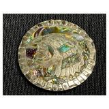 Sterling Abalone Mosaic Circular Brooch/Pendant with Pin Back
