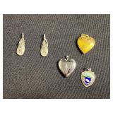 Vintage Jewelry Assortment: Maple-Leaf Charm Bracelet, Heart Locket, Engraved Bar & Hair Comb - quarter for scale