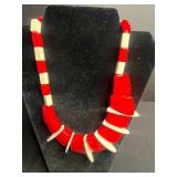 VTG Red & White Block Bead Necklace - Gold-Tone Bracelet - Coin Pendant & Pins