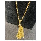 Sarah Coventry Gold-Tone Tassel Necklace, Black Bead Necklace, Green Bead Necklace, Pink Orchid Pendant, KIM Crescent Pin