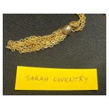 Sarah Coventry Gold-Tone Tassel Necklace, Black Bead Necklace, Green Bead Necklace, Pink Orchid Pendant, KIM Crescent Pin