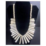 Three-Piece Necklace Set - Garnet Red & Mint Bead Necklace, White Bone Collar, Brown Bead Chain, Giraffe Pin