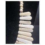 Three-Piece Necklace Set - Garnet Red & Mint Bead Necklace, White Bone Collar, Brown Bead Chain, Giraffe Pin