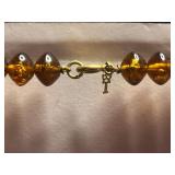 Emerald Green Glass Bead Necklace Set with Amber Bead Necklace and Bakelite Leaf Clip & Deer Pin